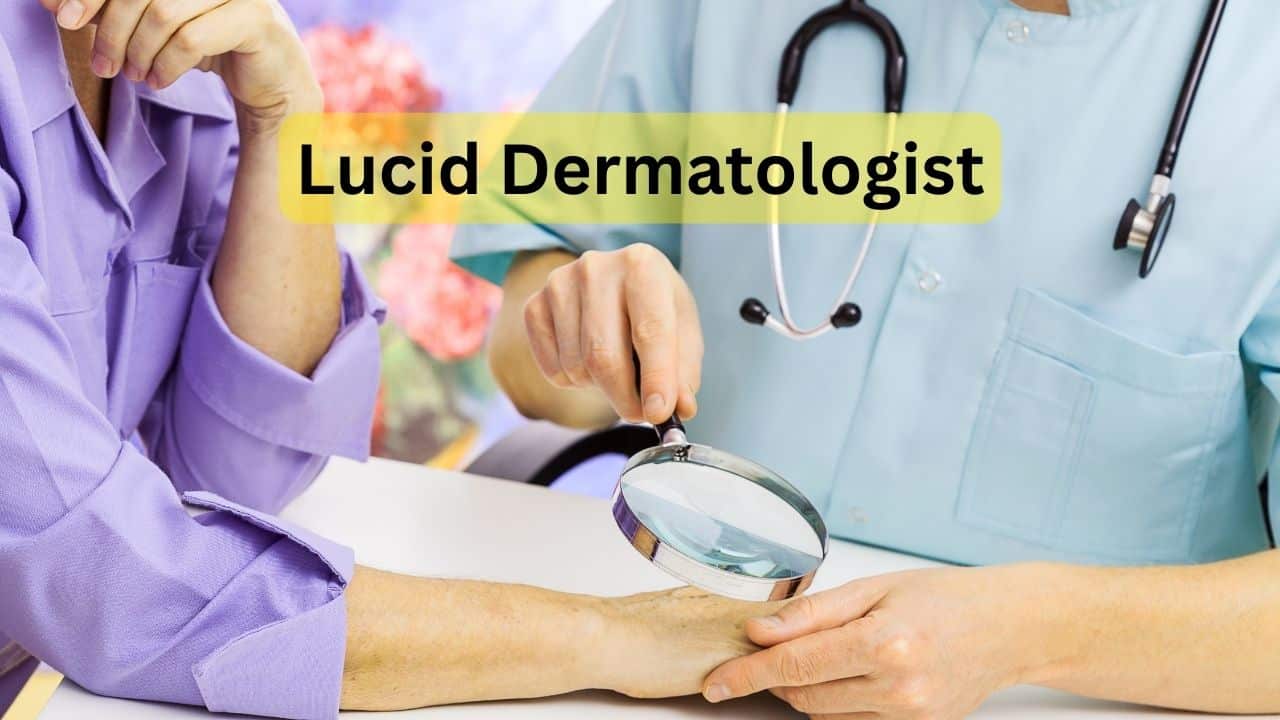 A dermatologists examine the skin of a patient.